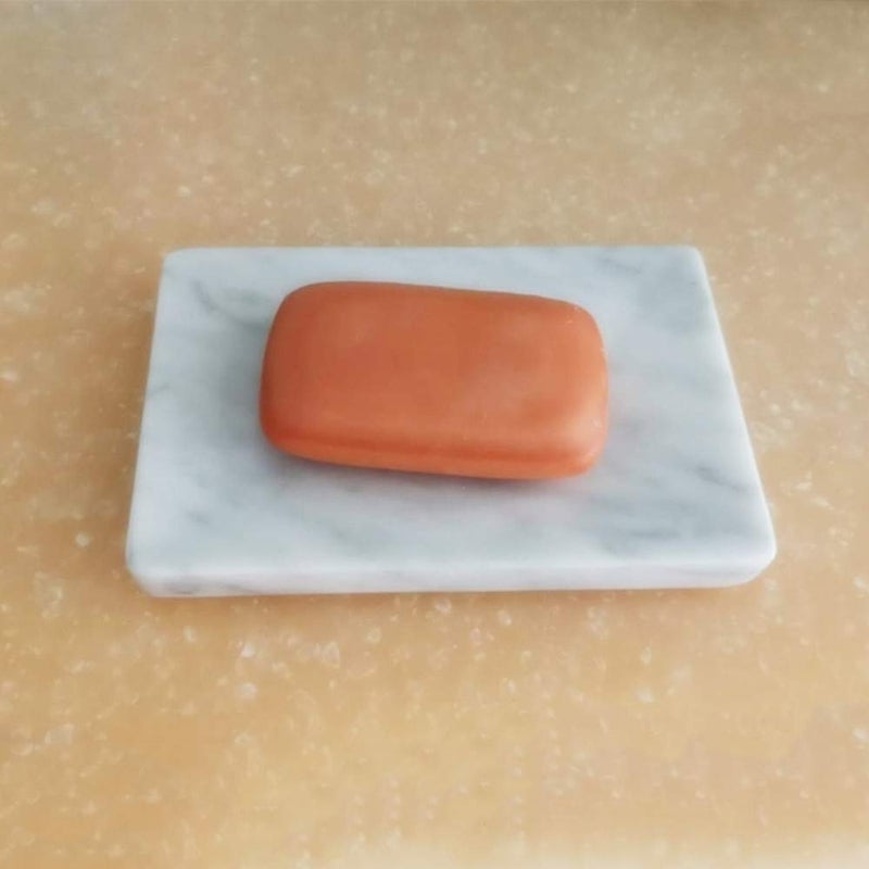 StonePlus Natural Smooth Real Marble Soap Dish/Facial Sponge Holder/Bathroom Makeup Sponge Tray with Draining Hole (White Carrara) - Image 4